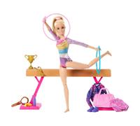 BARBIE - GINNASTICA ARTISTICA, PLAYSET CON BAMBOLA GINNASTA BIONDA IN TUTA E 10 ACCESSORI INCLUSI