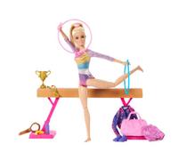 BARBIE - GINNASTICA ARTISTICA, PLAYSET CON BAMBOLA GINNASTA BIONDA IN TUTA E 10 ACCESSORI INCLUSI