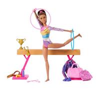 Barbie - Ginnastica Artistica, playset con bambola ginnasta bionda, tuta per il riscaldamento, trave, fermo a C per le acrobazie e 10+ accessori inclusi, giocattolo per bambini, 3+ anni, HRG53