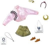 Barbie GJG34 - Set alla Moda, Giacca Trasparente Rosa, Pantaloncini e 6 Accessori per Bambole