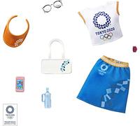 Barbie- Fashion Set di Moda, t-Shirt, Gonna e 6 Accessori per Bambole, Colore Bianco, Blu, GJG35
