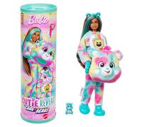 Barbie - Good Vibes Bear, bambola Cutie Reveal Care Bears Serie 2 con costume in peluche e mini orso, 10 sorprese e accessori con effetto cambia colore, giocattolo per bambini, 3+ anni, JFV62