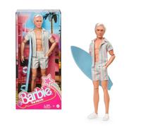 Barbie Il Film Ken, Bambola con Completo da Spiaggia a Righe Rosa e Verde Pastel