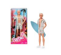 Barbie il film - ken giorno perfetto, bambola con completo da spiaggia a righe rosa e verde pastello, tavola da surf e sneakers