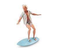 Barbie Il Film - Ken Giorno Perfetto, bambola con completo da spiaggia a righe rosa e verde pastello, tavola da surf e sneaker bianche incluse, giocattolo per bambini, 3+ anni, JBJ54