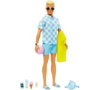 Barbie - Ken Biondo Con Costume Da Bagno Azzurro E Camicia Blu, Bambola Con Visi