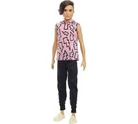 Barbie - Ken Fashionistas Bambola n. 193, slanciato, capelli castani, felpa con cappuccio con disegno di fulmini, Giocattolo per Bambini 3+ Anni, HBV27