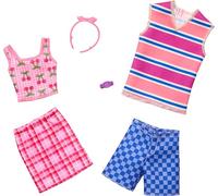 Barbie & Ken Fashions - Set di 2 vestiti e accessori, 1 vestito e bracciale con stampa ghepardo per bambola Barbie e 1 camicia e pantaloncini con occhiali da sole per bambola Ken
