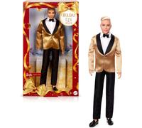Barbie Signature - Ken Magia delle Feste 2025, bambola da collezione con tuta elegante e giacca dorata, confezione da esporre, regalo per le feste, giocattolo per bambini, 6+ anni, JGK55