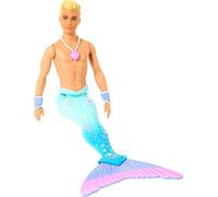 Barbie Ken Tritone dei Mari, Bambola Bionda con Coda, Giocattolo per Bambini 3 + Anni, FXT23
