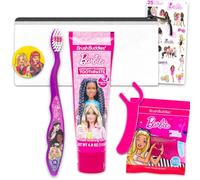 Barbie Kit da viaggio per l'igiene orale per bambini - Bundle con spazzolino da denti con coperchio, dentifricio, pacchetto filo interdentale, borsa da viaggio e altro per ragazze e bambine | Set di