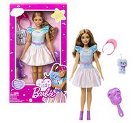 Barbie - La Mia Prima Barbie, giocattolo per bambini 3+ anni, Bambola alta 34 cm con busto morbido e arti snodati, con abito turchese e con collana e accessori e cucciolo di peluche, HLL21