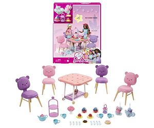 Barbie - La Mia Prima Barbie, giocattolo per bambini 3+ anni, Playset Servizio da tè con carrello con vere ruote girevoli che diventa tavolo e tanti accessori, HMM65
