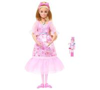Barbie Schiaccianoci Bambola Ballerina Clara in abito rosa satinato con maniche a sbuffo, caviglie articolate e schiaccianoci giocattolo, JLW51
