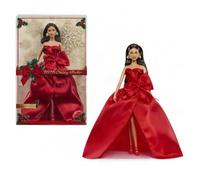 Barbie Magia delle Feste 2026 Bambola | Bambola alla moda con capelli castani, abito rosso e fiocco, da collezione in confezione da esposizione e supporto, JJX72