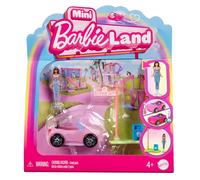Barbie Mini BarbieLand - Set mini Auto decappottabile e bambola, playset bambola 3,8 cm e veicolo con sorpresa cambia colore in acqua calda e fredda, giocattolo per bambini, 4+ anni, HYF42