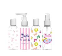 Barbie - Necessaire Viaggio Bambini 4 Flaconi 50ml - Kit Cabina Conforme Norme Aeree - Trasparente, Impermeabile - Ideale Vacanze e Weekend