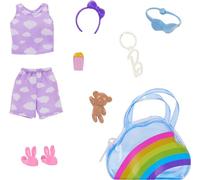 Barbie Abbigliamento e accessori, portachiavi deluxe arcobaleno borsa con pigiama e pigiama party accessori a tema per bambole alla moda come pantofole