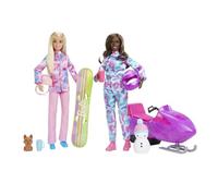 Barbie Pack Invernale con due bambole,snowboard, gatto dellenevi e pupazzo di neve,Mattel,Eta 3+