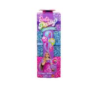 Barbie - party surprise make-up party vestito lilla, bambola con 10 accessori a sorpresa ed effetto cambia colore