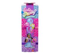Barbie Party Surprise viola brillante, bambola serie Festa Glamour con 10 accessori a sorpresa ed effetto cambia colore inclusi, giocattolo per bambini, 3+ anni, JFY66