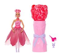 Barbie Petal Pop, bambola profumata con abito rosa e accessori, sorpresa bouquet con coniglietto e accessori come annaffiatoio, collana e orecchini, JMF59