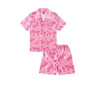Barbie Pigiama corto da donna in raso, due pezzi, pigiama da donna in raso di seta, taglie dalla 40 alla 52, rosa, 14-16