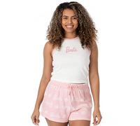 Barbie Pigiama Corto Donna | Gilet Bianco con Logo Bambola da Donna a Costine con Pantaloncini Elasticizzati Rosa Abbigliamento Pigiameria Merchandising