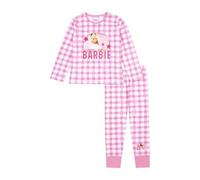 Barbie Pigiama da bambina, 100% cotone, pigiama lungo per ragazze, abbigliamento regalo per bambole, prodotto ufficiale, A quadretti rosa., 9-10 Years