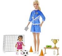 Barbie Playset Allenatrice di Calcio con 2 Bambole e Accessori, Giocattolo per Bambini 3+ Anni, GLM47