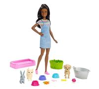 Barbie Playset Bagnetto ai Cuccioli con Bambola e 2 Cagnolini, Giocattolo per Bambini 3+ Anni, FXH12