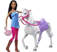 Barbie - Playset Bambola Castana Alta Circa 30cm e Cavallo con Sella, Briglie, Redini e Casco da Equitazione, Giocattolo per Bambini 3+ Anni, HCJ53