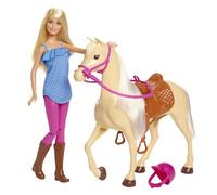 Barbie Playset con bambola bionda in abito da equitazione | Cavallo marrone chiaro con sella, briglie e redini, FXH13