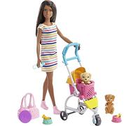 Barbie- Playset Dogsitter con Bambola Castana, 2 Cuccioli, Passeggino e Accessori, Giocattolo per Bambini 3+Anni, GHV93