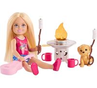 Barbie Playset Famiglia e Amici Chelsea Avventure all'Aperto, con Mini Bambola bionda, Cucciolo e Oltre 5 Accessori da Campeggio, JJV61