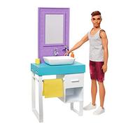 Barbie Playset Il Bagno di Ken, Bambola con Barba Che Appare e Scompare, Lavandino, Specchiera e 4 Accessori, FYK53