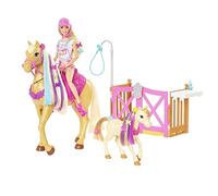 Barbie- Playset Il Ranch con Bambola Bionda, 2 Cavalli E Oltre 20 Accessori, Giocattolo per Bambini 3+Anni, GXV77