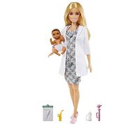 Barbie - Playset Pediatra con Bambola Barbie Bionda e Neonata, Stetoscopio, Termometro, Oscilloscopio, Cartella Clinica, Coperta, Biberon, Accessori da Pediatra, Giocattolo per Bambini 3+ Anni, GVK03