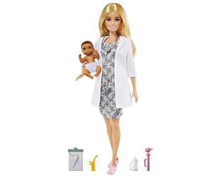 Barbie - Playset Pediatra con Bambola Barbie Bionda e Neonata, Stetoscopio, Termometro, Oscilloscopio, Cartella Clinica, Coperta, Biberon, Accessori da Pediatra, Giocattolo per Bambini 3+ Anni, GVK03
