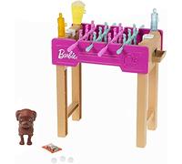 Barbie Minispeelset met huisdier, accessoires en werkende tafelvoetbaltafel, spe