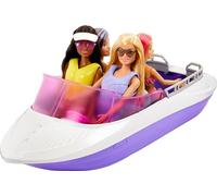 Barbie - Playset Sirene con 2 bambole Malibu e Brooklyn e barca lunga 46+ cm con fondo trasparente per 4 bambole, accessori inclusi, giocattolo per bambini, 3+ anni, HJK58