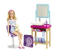 Barbie-Playset Spa con Bambola Bionda con Maschere, Fiocchetti, Cucciolo e Accessori, Giocattolo per Bambini 3+ Anni, HCM82