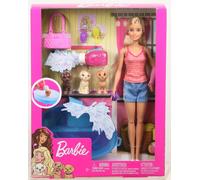 Barbie pop, blond, en speelset met 3 pups, badje en accessoires, leuk cadeau voo