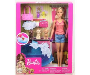 Barbie pop, blond, en speelset met 3 pups, badje en accessoires, leuk cadeau voo