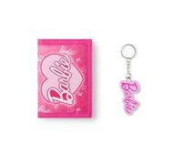 Barbie Portafoglio per ragazze | Portafoglio a tre ante rosa con stampa del cuore bambini | Portachiavi porta contanti e carte per bambini
