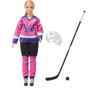 Barbie PWHL 2025 Fashion Doll in maglia da hockey rosa, viola e verde acqua, include bastone da hockey, disco e casco