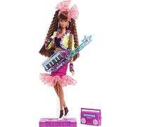 Barbie Rewind - Bambola Night Out (29,2 cm marrone) con giacca al neon, gonna e accessori, con nastro a cassetta, supporto per bambola, regalo per collezionisti
