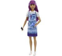 Barbie Salon Stylist Doll (12-in/30.40-cm) with Purple Hair, Tie-dye Smock, Stri