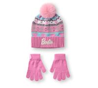 Barbie Set berretto e guanti rosa Fair Isle per ragazze - Taglia unica | Accessori in maglia invernale per bambini Fair Isle Design | Abbigliamento accogliente per la stagione fredda