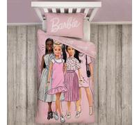 Barbie Figure Set Copripiumino Singolo per Bambini Rosa Lenzuola Reversibili